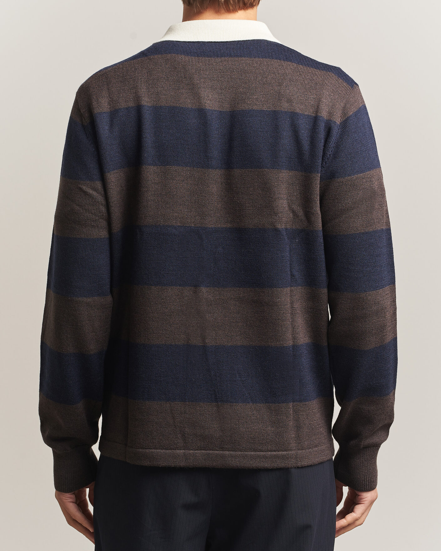 Men | Sweaters & Knitwear | A Day's March | Kenny Striped Merino Rugby Sweater Brown/Navy