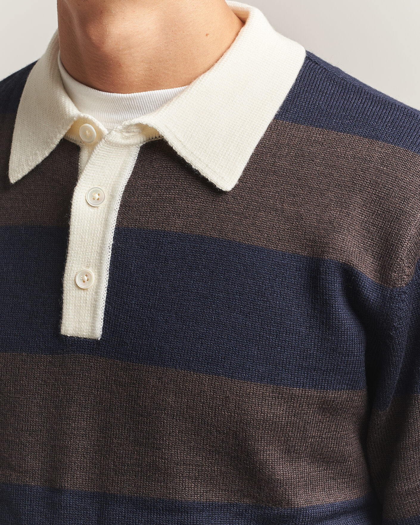 Men | Sweaters & Knitwear | A Day's March | Kenny Striped Merino Rugby Sweater Brown/Navy