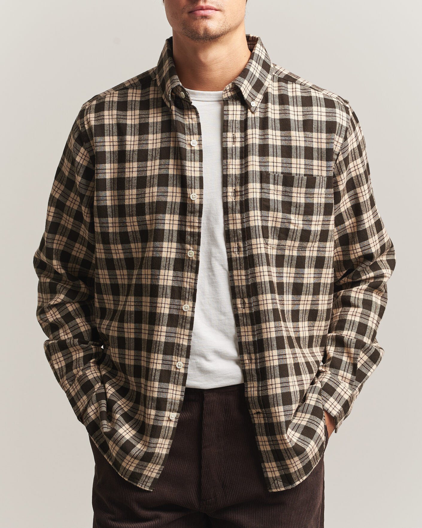 Men | Shirts | A Day's March | Classic Checked Flannel Shirt Brown/Sand