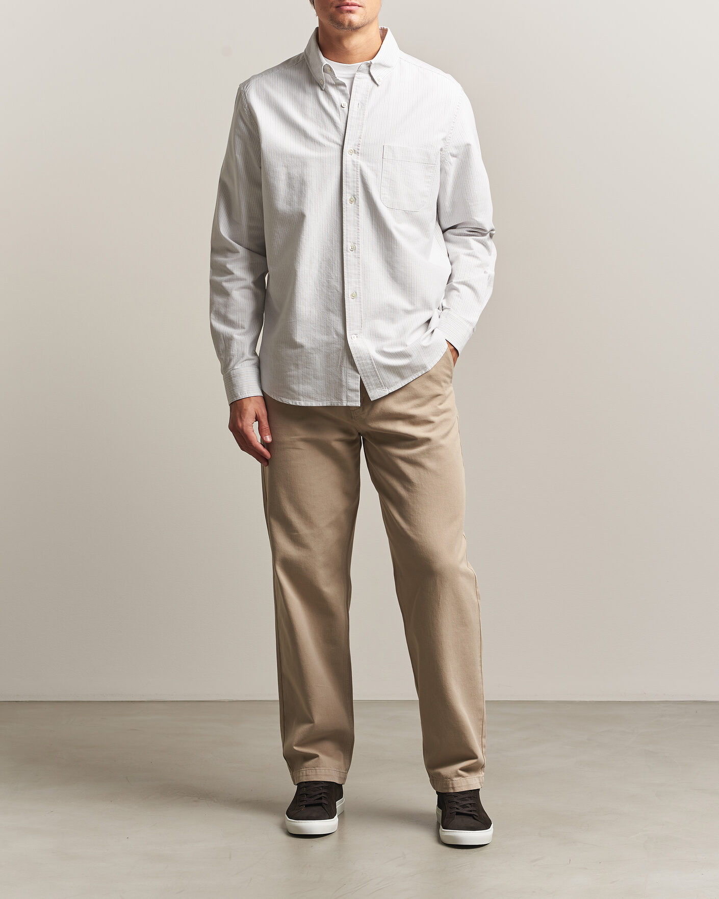 Men | Shirts | A Day's March | Classic Flag Striped Oxford Shirt Grey/White