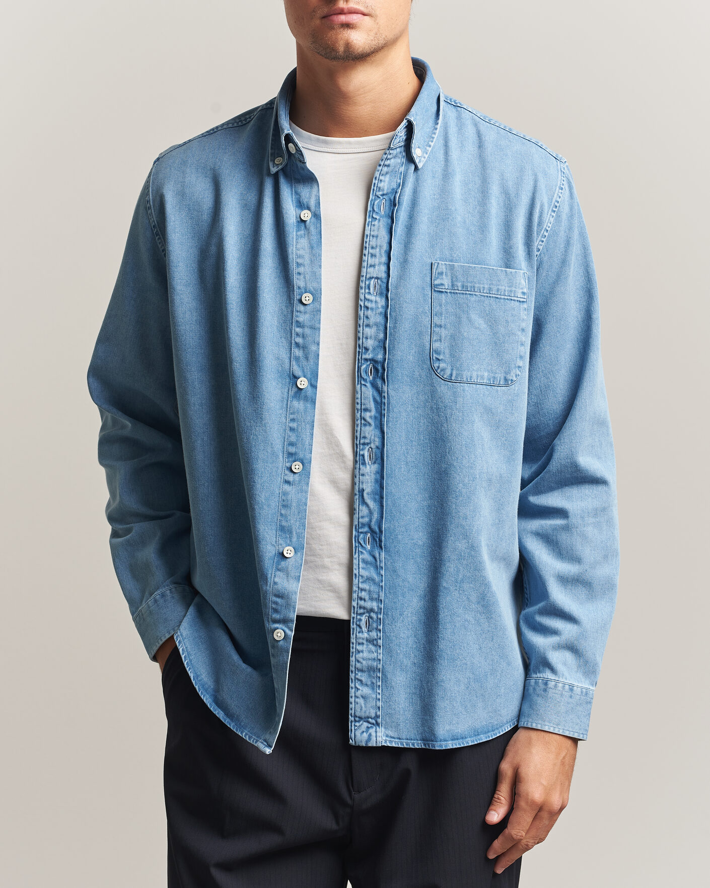 Men | Shirts | A Day's March | Original Button Down Denim Shirt Light Blue
