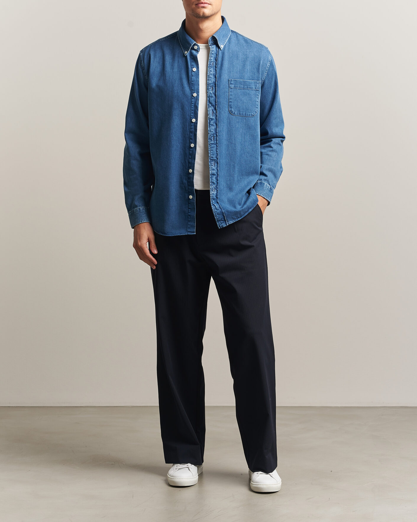 Men | Shirts | A Day's March | Original Button Down Denim Shirt Mid Blue