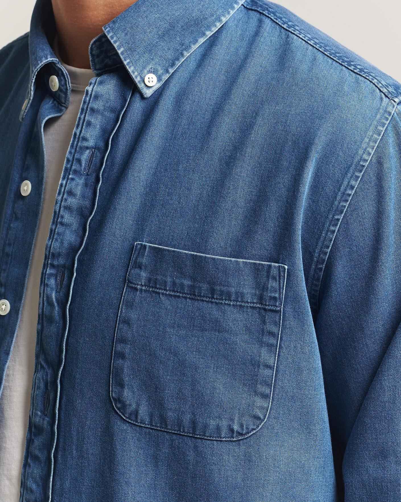 Men | Shirts | A Day's March | Original Button Down Denim Shirt Mid Blue