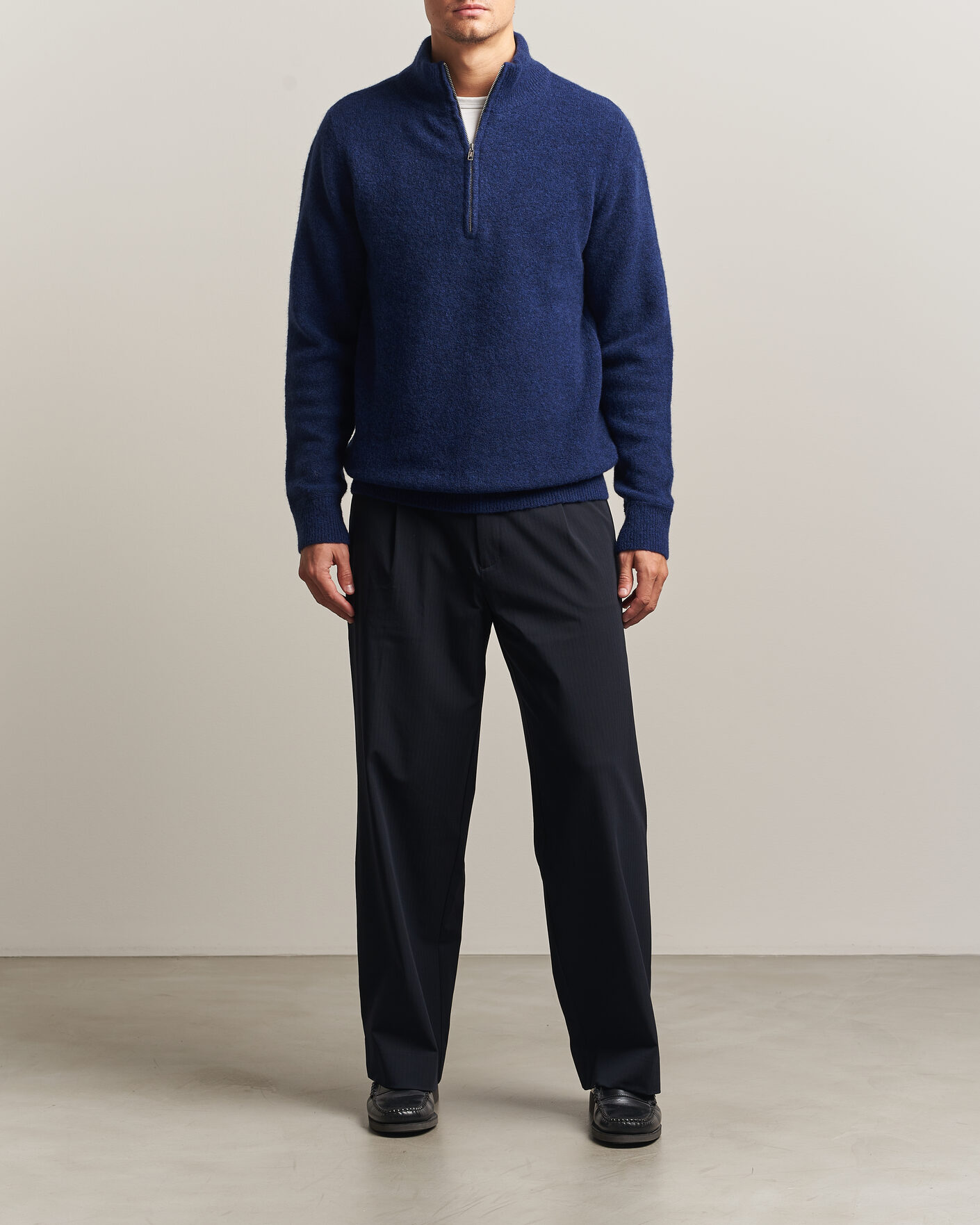 Men | Sweaters & Knitwear | Filippa K | Andrew Yak Knitted Half Zip Deep Blue