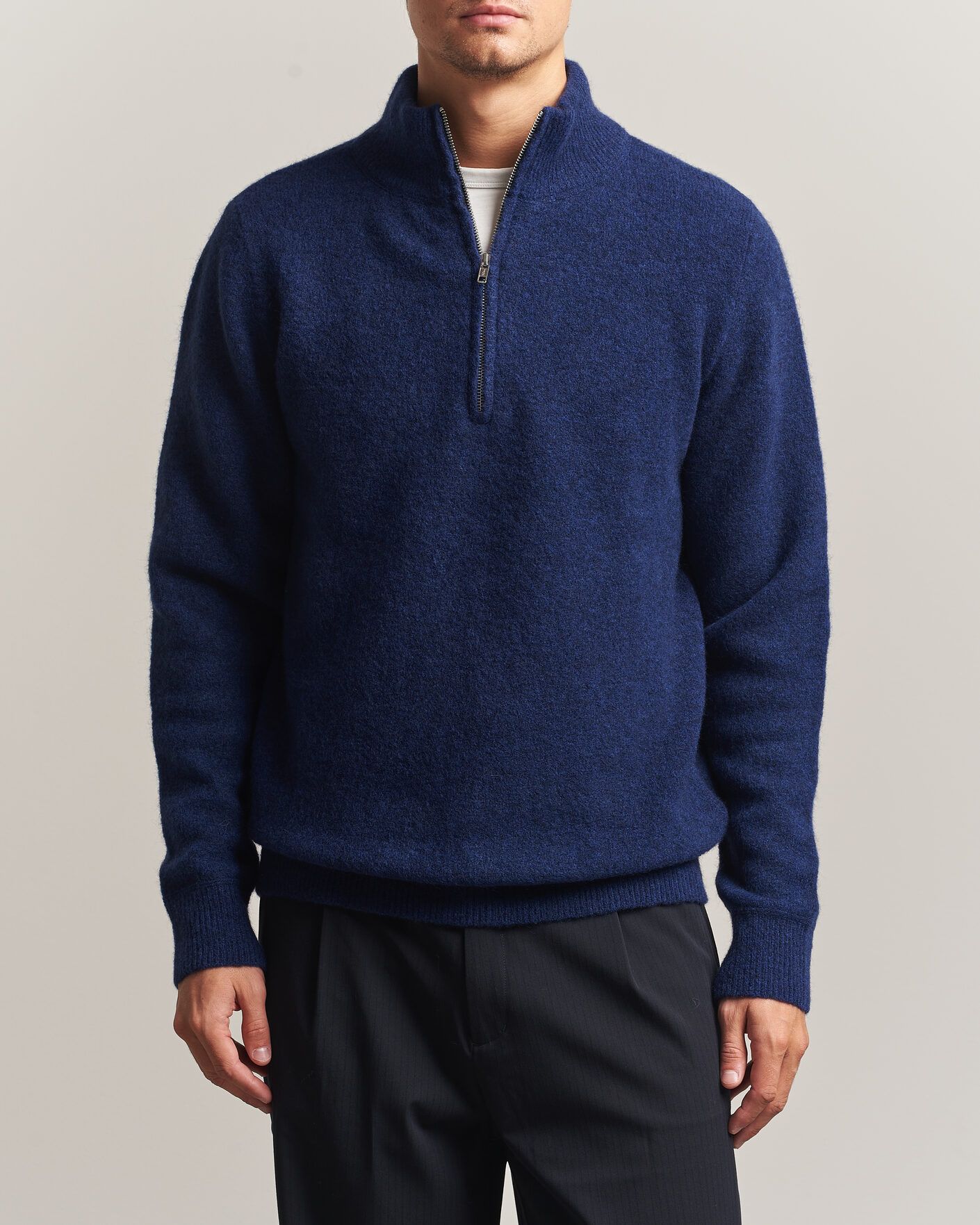 Men | Sweaters & Knitwear | Filippa K | Andrew Yak Knitted Half Zip Deep Blue