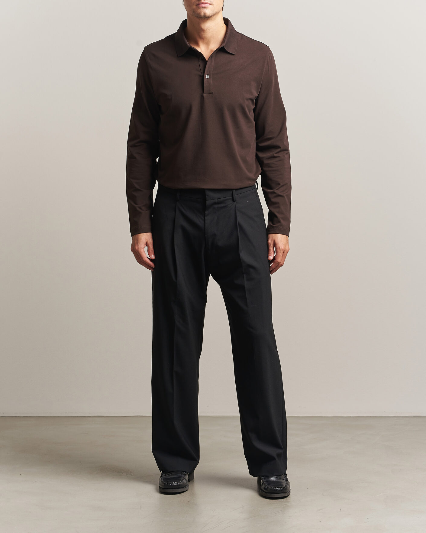 Men | Polo Shirts | Filippa K | Luke Lycra Polo Shirt Dark Chocolate