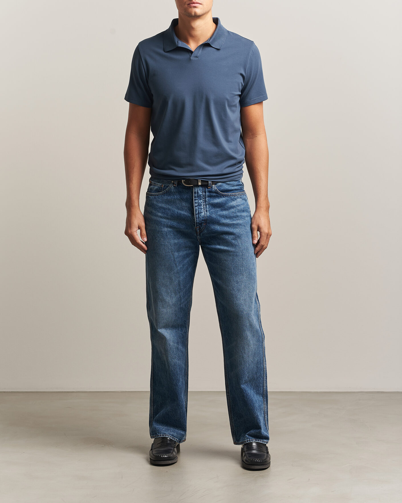 Men | Polo Shirts | Filippa K | Soft Lycra Polo T-Shirt Stone Blue