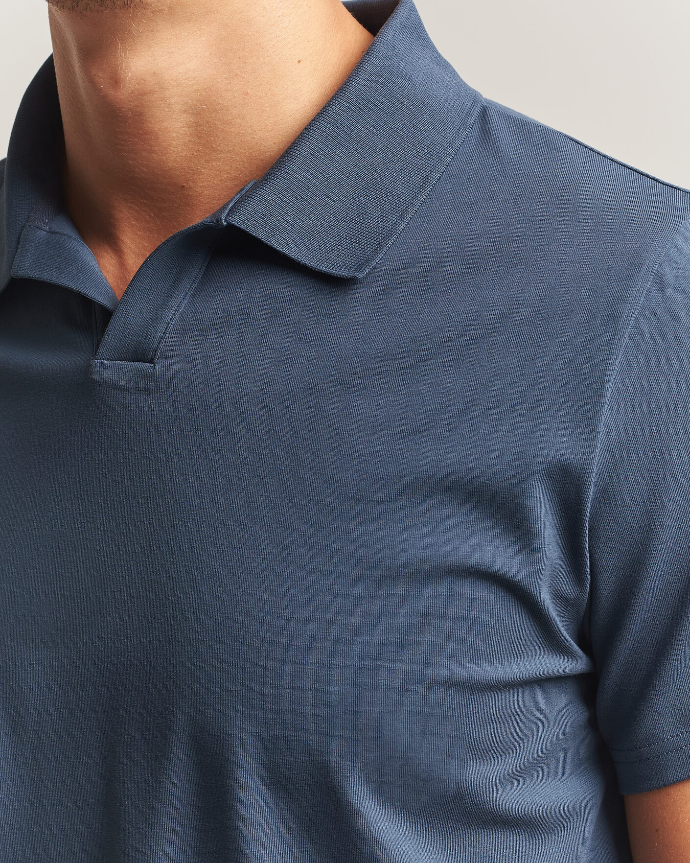 Men | Polo Shirts | Filippa K | Soft Lycra Polo T-Shirt Stone Blue