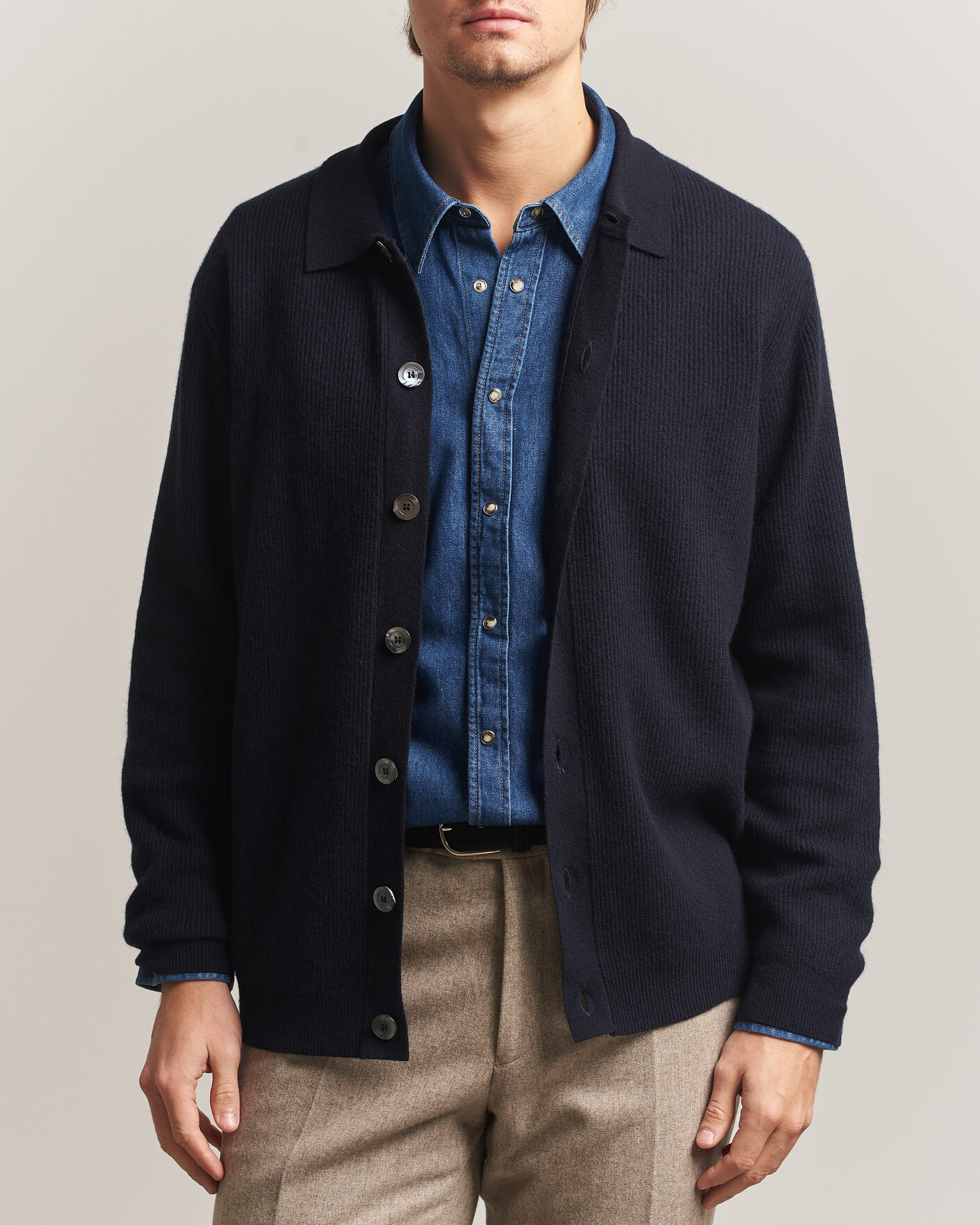 Men | Sweaters & Knitwear | Oscar Jacobson | Federico Wool/Cashmere Cardigan Navy