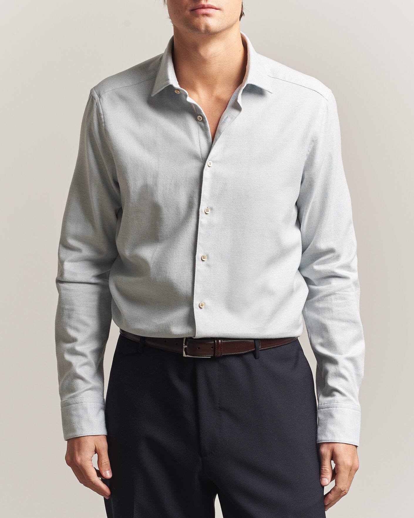 Men | Shirts | Stenströms | Slimline Flannel Shirt Light Blue