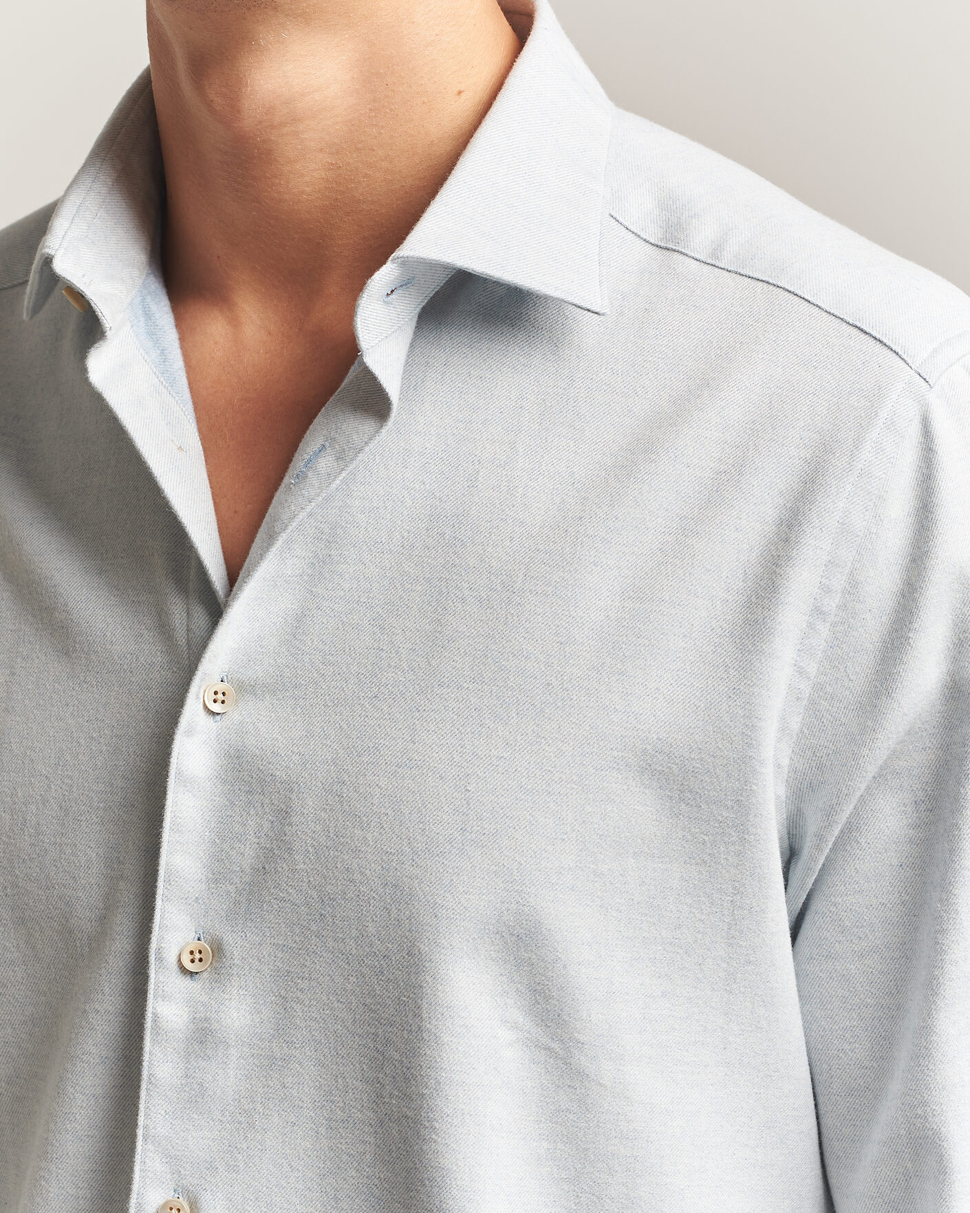 Men | Shirts | Stenströms | Slimline Flannel Shirt Light Blue