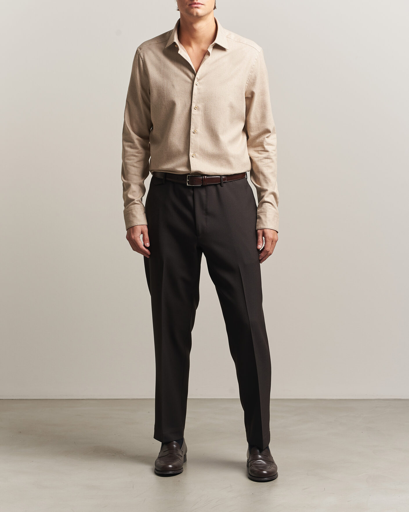 Men | Shirts | Stenströms | Slimline Flannel Shirt Beige