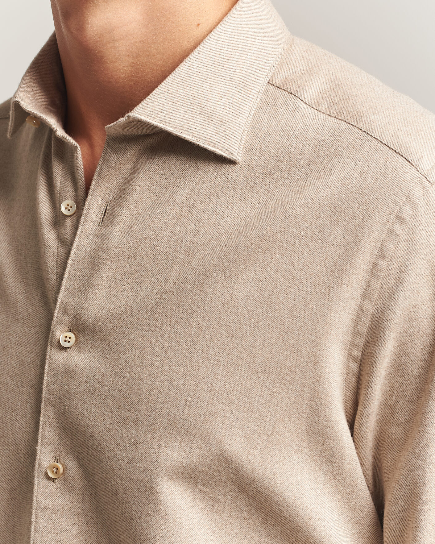 Men | Shirts | Stenströms | Slimline Flannel Shirt Beige