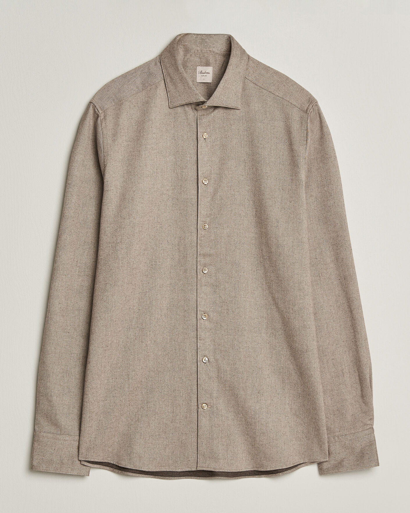 Men | Shirts | Stenströms | Slimline Flannel Shirt Light Brown