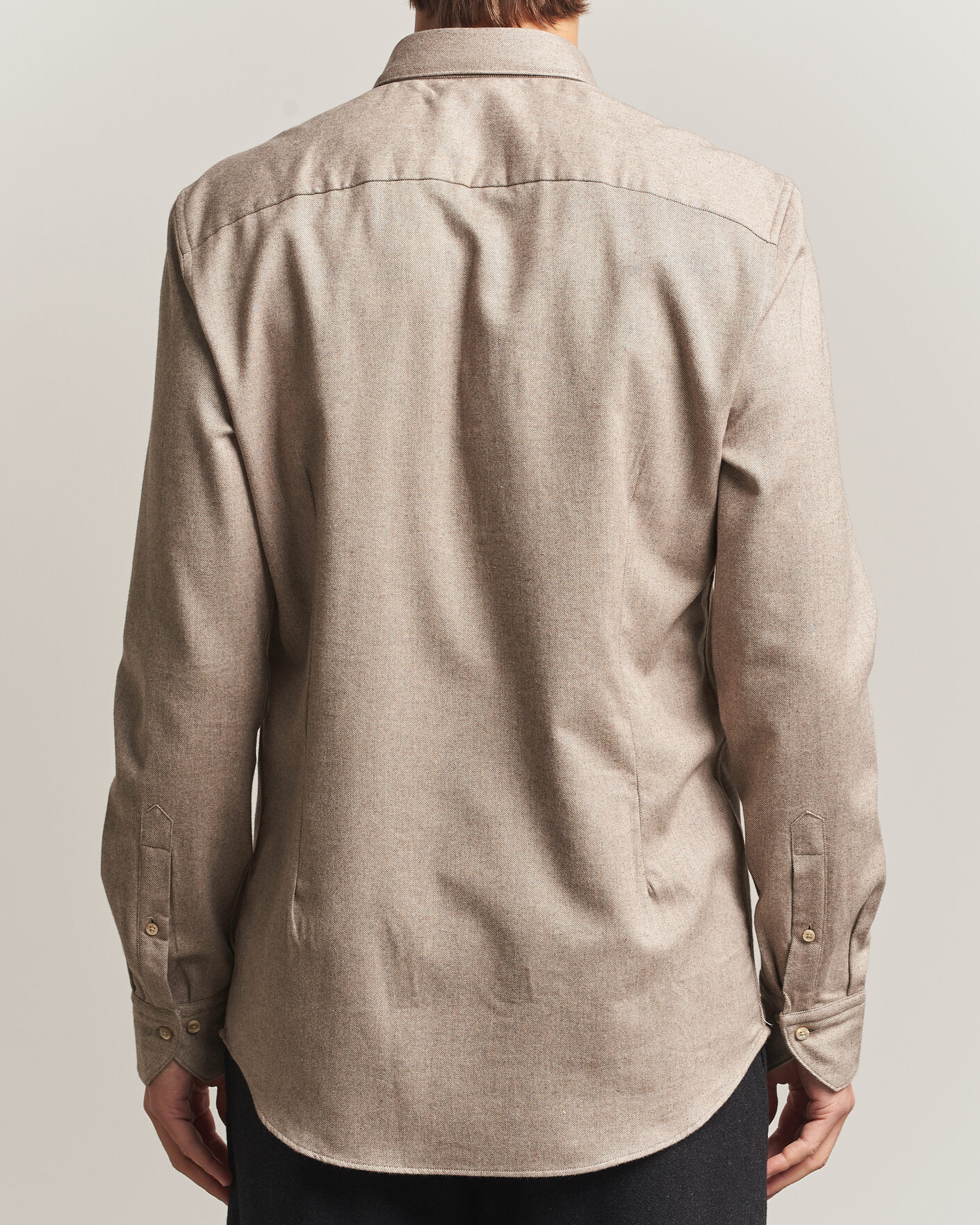 Men | Shirts | Stenströms | Slimline Flannel Shirt Light Brown
