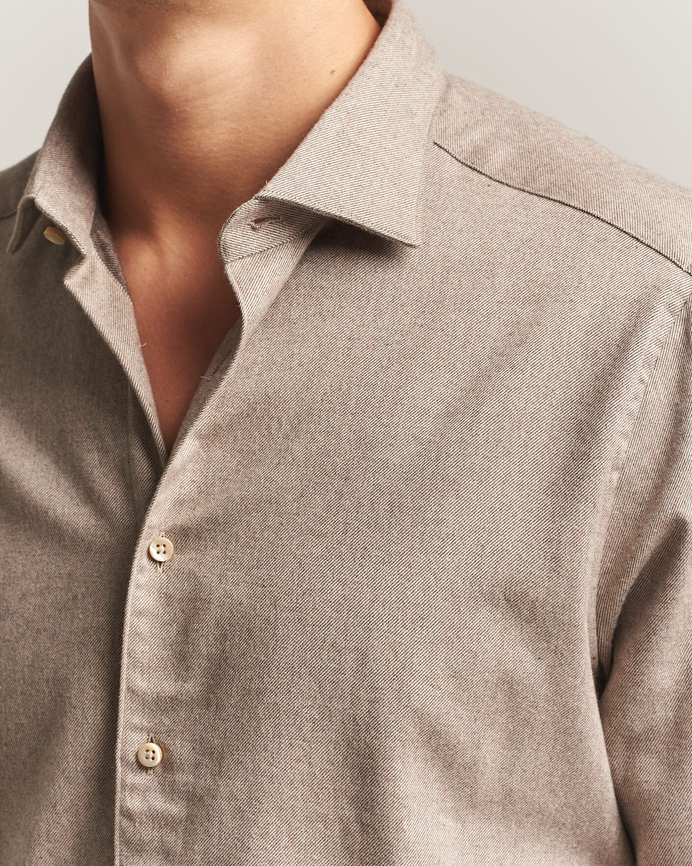Men | Shirts | Stenströms | Slimline Flannel Shirt Light Brown