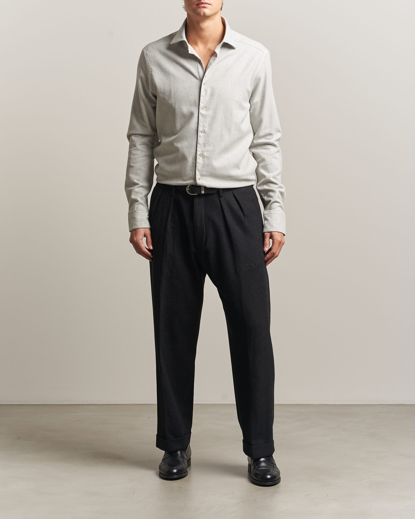 Men | Shirts | Stenströms | Slimline Flannel Shirt Light Grey