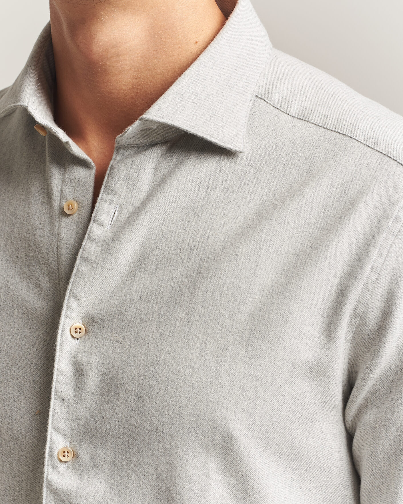 Men | Shirts | Stenströms | Slimline Flannel Shirt Light Grey