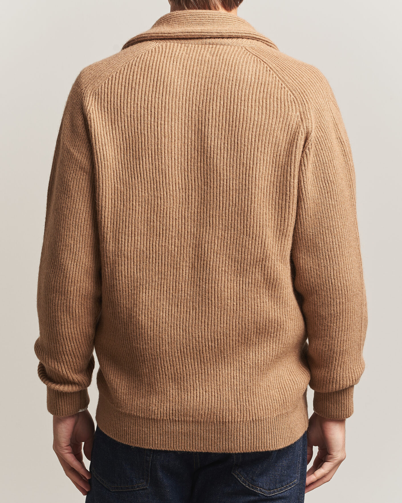 Men | Sweaters & Knitwear | William Lockie | Windsor Camelhair Shawl Cardigan Natural Brown