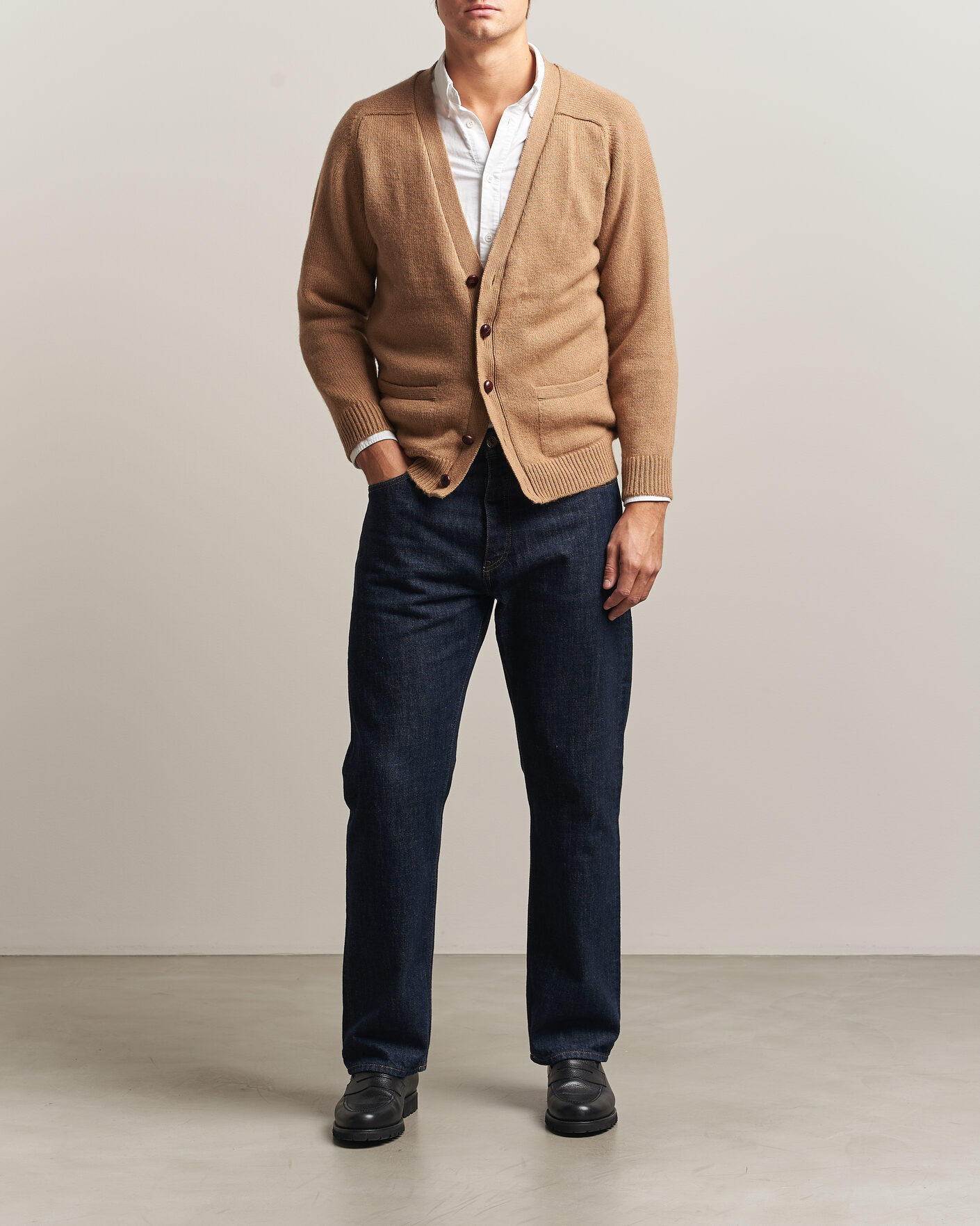 Men | Sweaters & Knitwear | William Lockie | Datchet Camelhair Cardigan Natural Brown