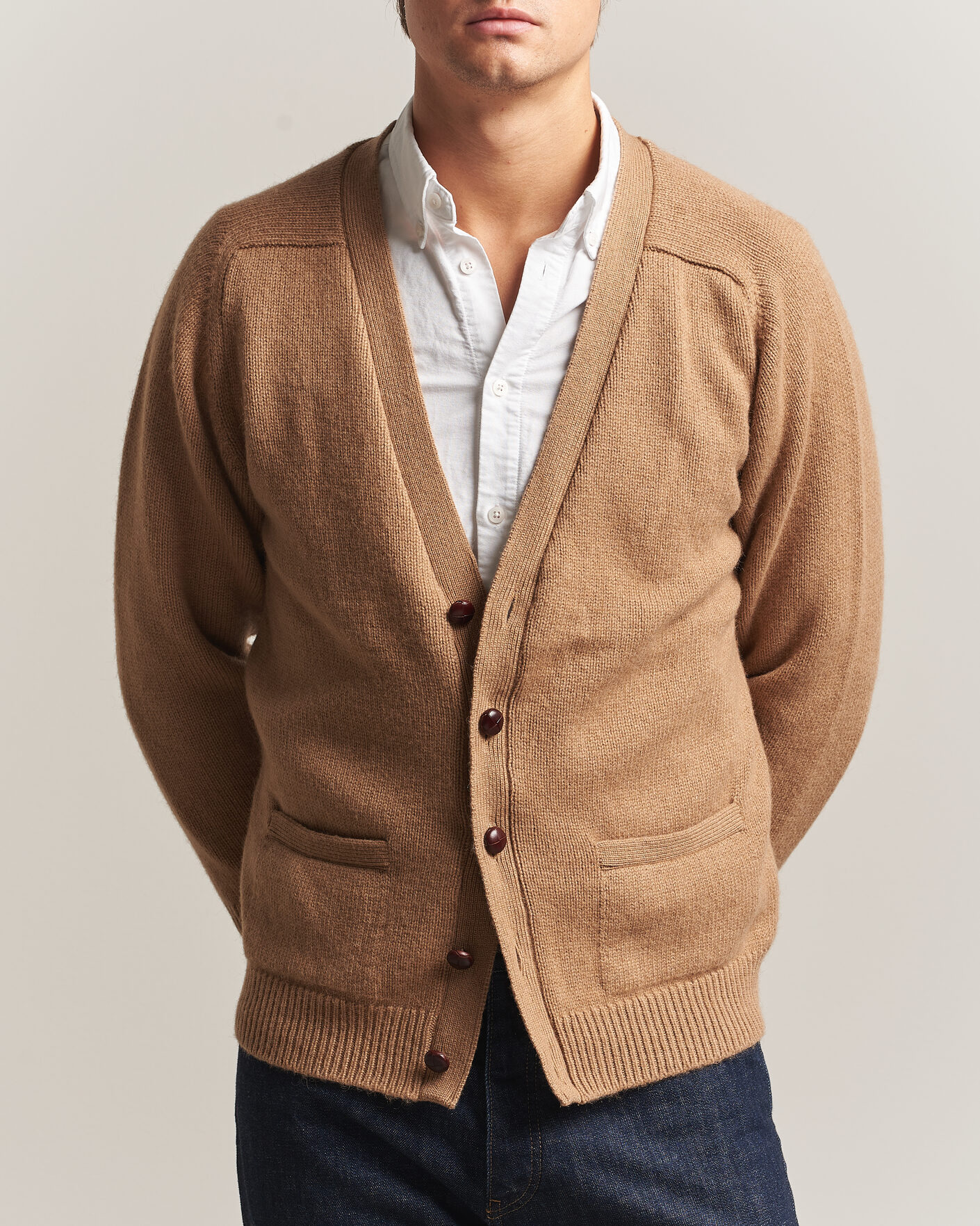 Men | Sweaters & Knitwear | William Lockie | Datchet Camelhair Cardigan Natural Brown