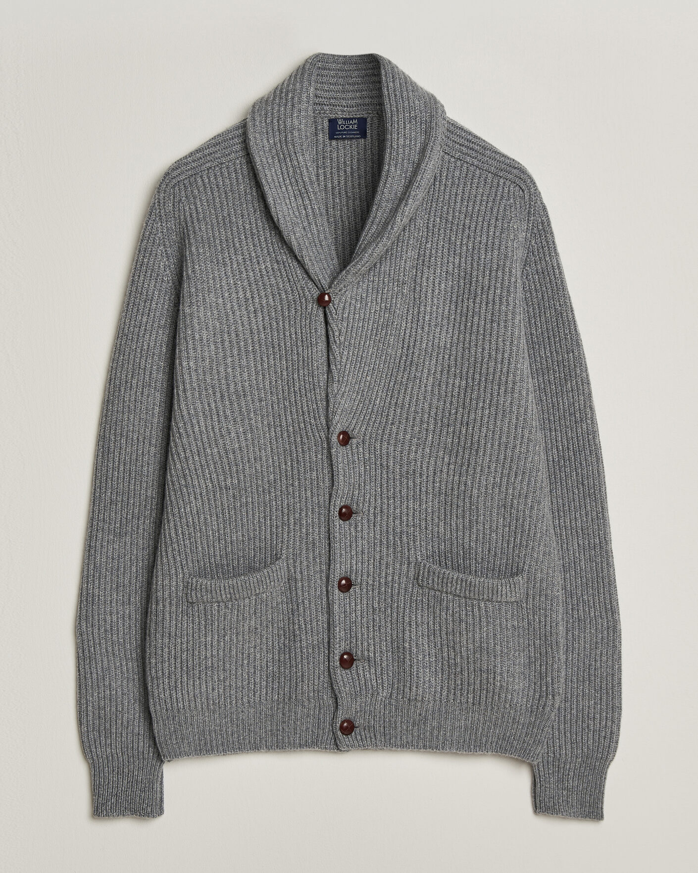 Men | Sweaters & Knitwear | William Lockie | Windsor Cashmere Shawl Cardigan Flannel Grey