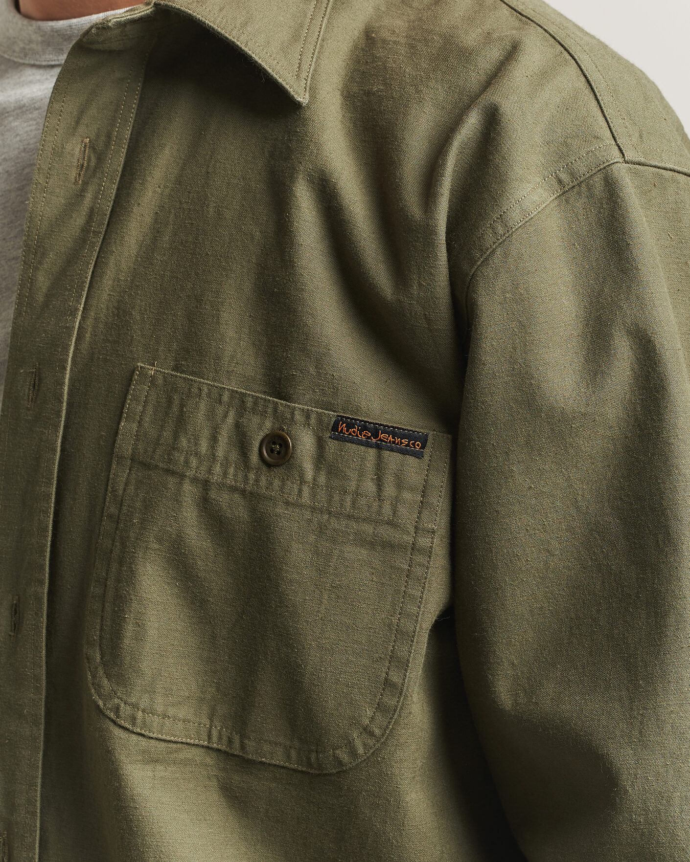 Men | Shirts | Nudie Jeans | Julian Worker Shirt Olive Green