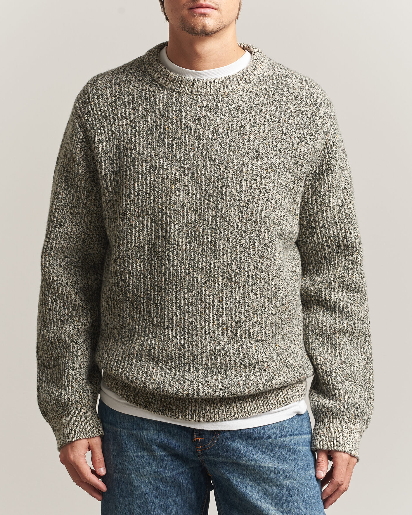 Men | Sweaters & Knitwear | Nudie Jeans | August Wool Rib Knitted Sweater Green Melange