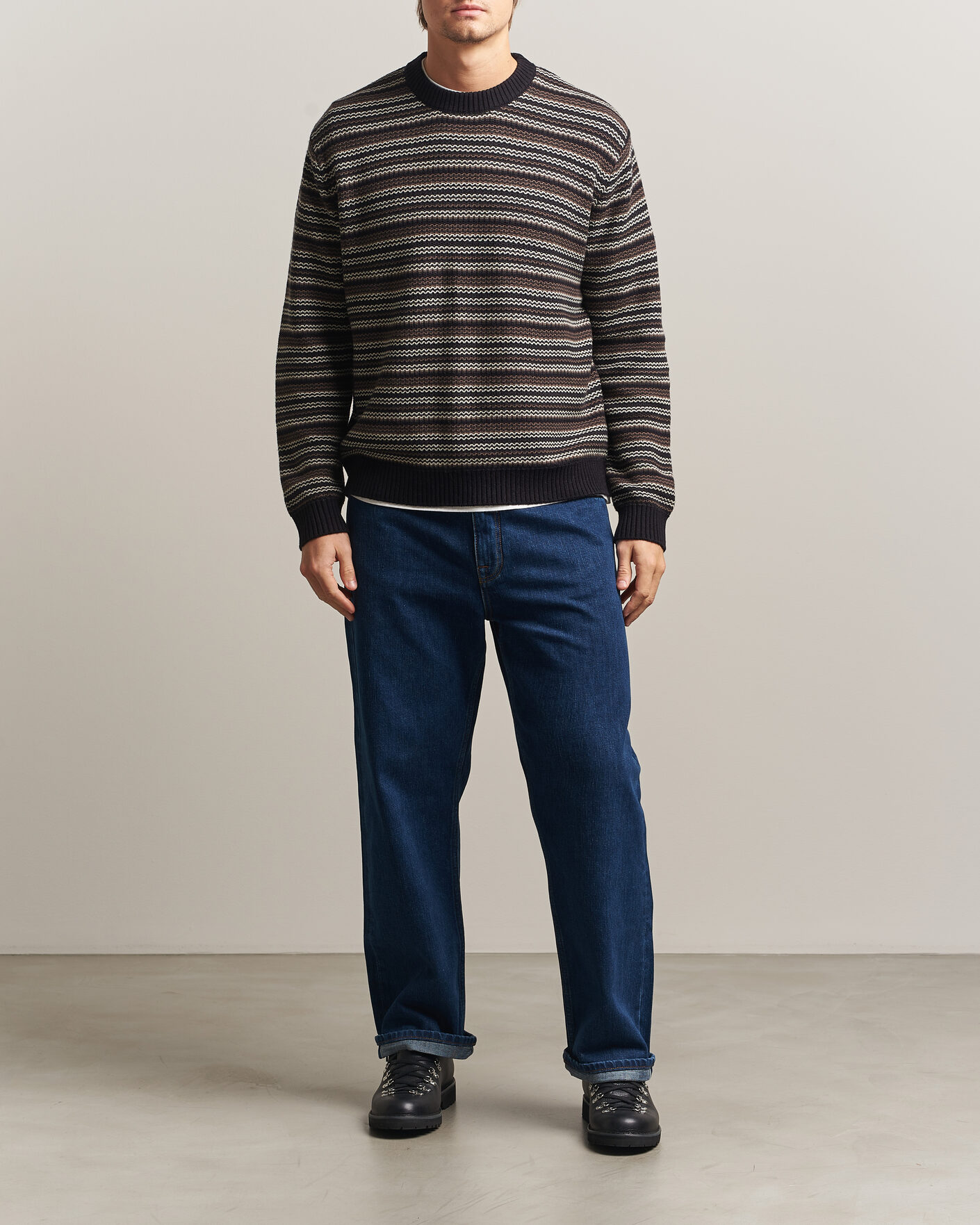 Men | Sweaters & Knitwear | NN07 | Russel Wool/Cotton Striped Sweater Black Multi
