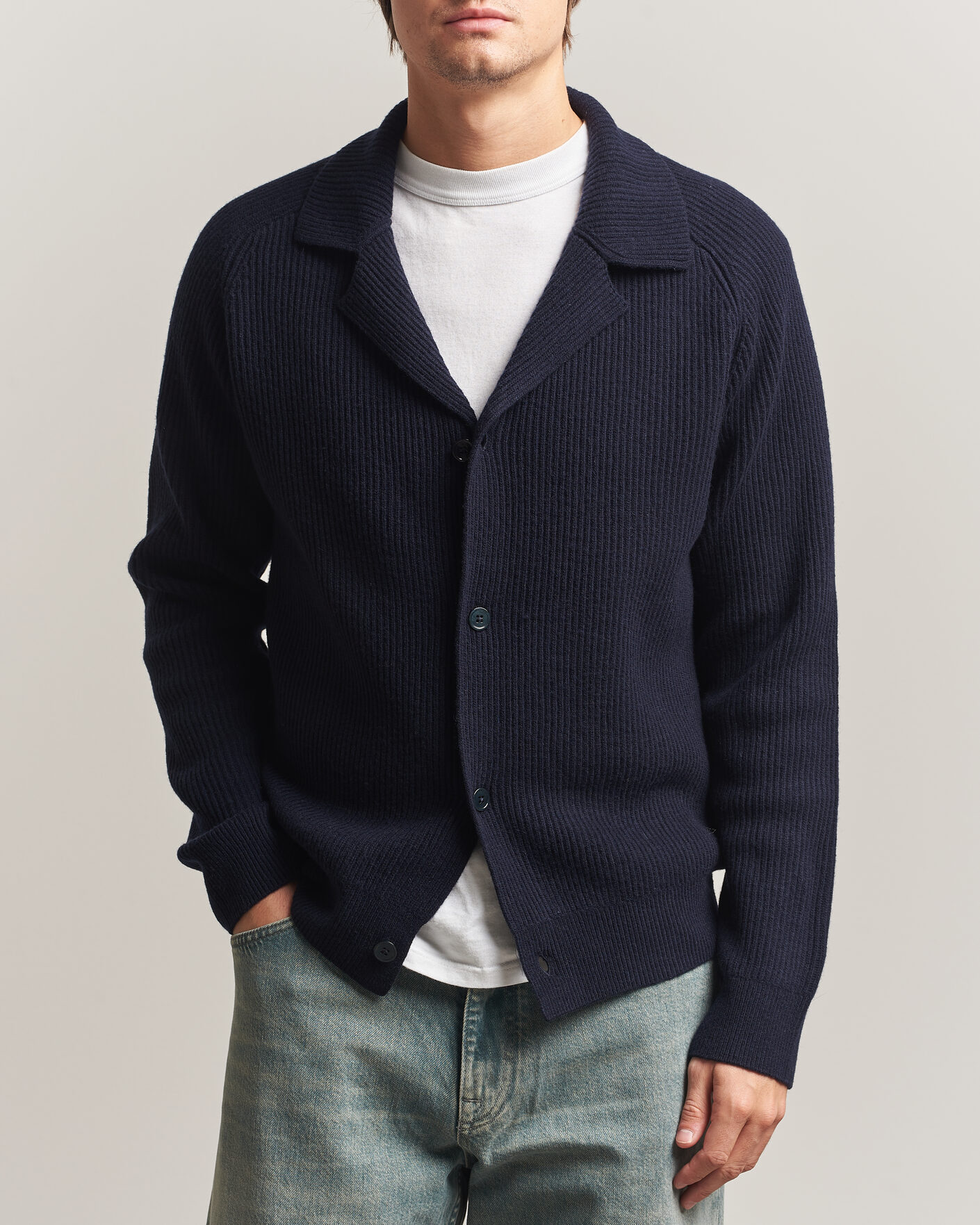Men | Sweaters & Knitwear | NN07 | Shane Wool Knitted Cardigan Navy Blue
