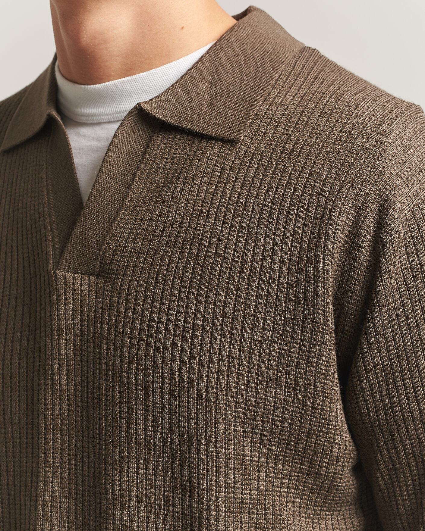 Men | Sweaters & Knitwear | NN07 | Nate Wool Knitted Polo Mable Husk