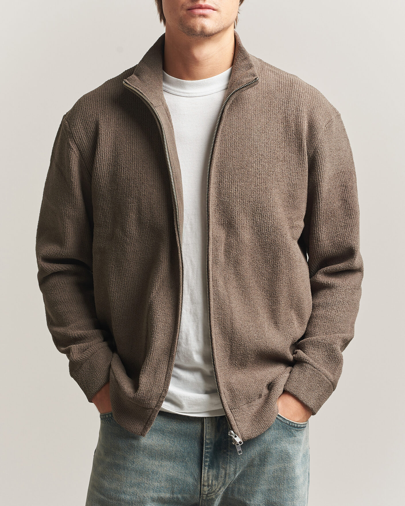 Men | Sweaters & Knitwear | NN07 | Danny Rib Knitted Full Zip Mable Husk