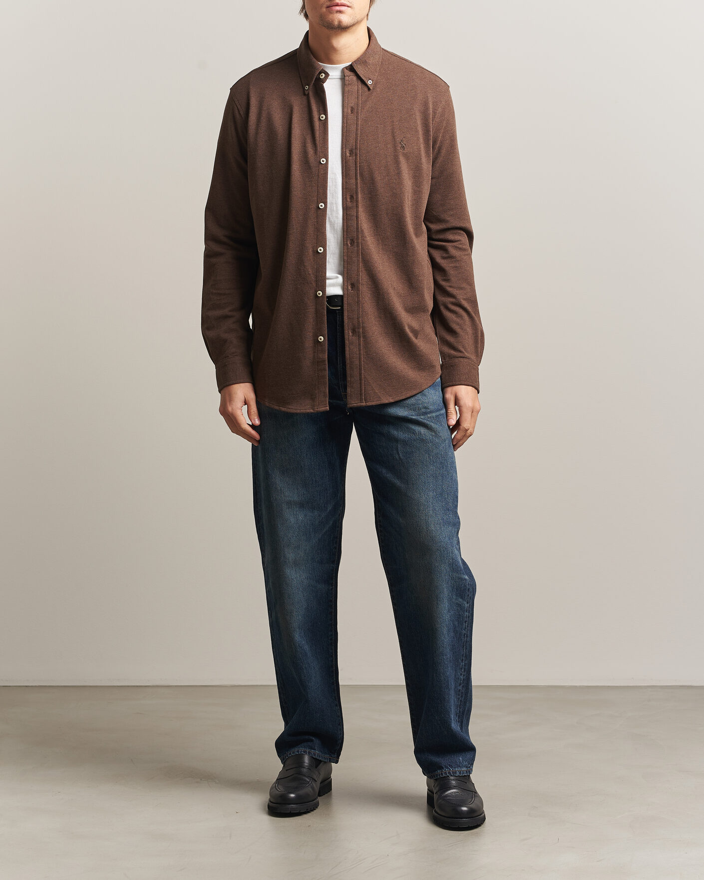 Men | Polo Shirts | Polo Ralph Lauren | Featherweight Mesh Shirt Nutmeg Brown Heather