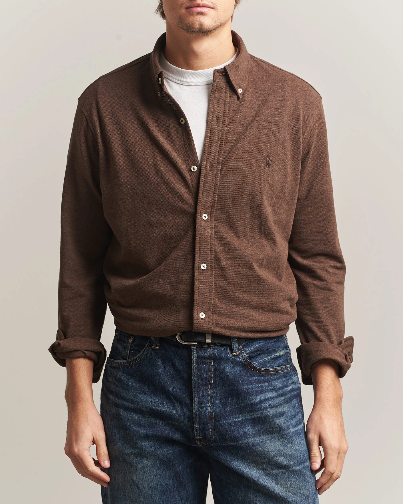 Men | Polo Shirts | Polo Ralph Lauren | Featherweight Mesh Shirt Nutmeg Brown Heather