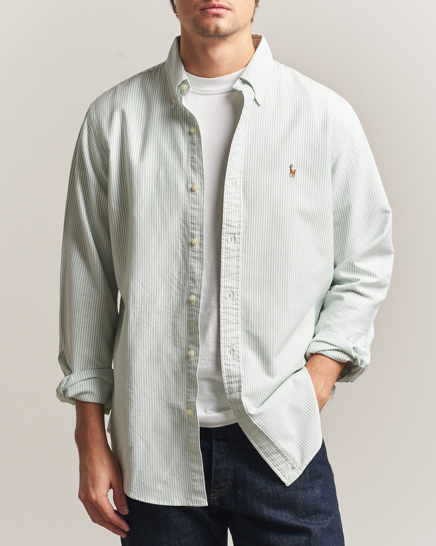 Men | Shirts | Polo Ralph Lauren | Custom Slim Fit Oxford Shirt Pistachio/White