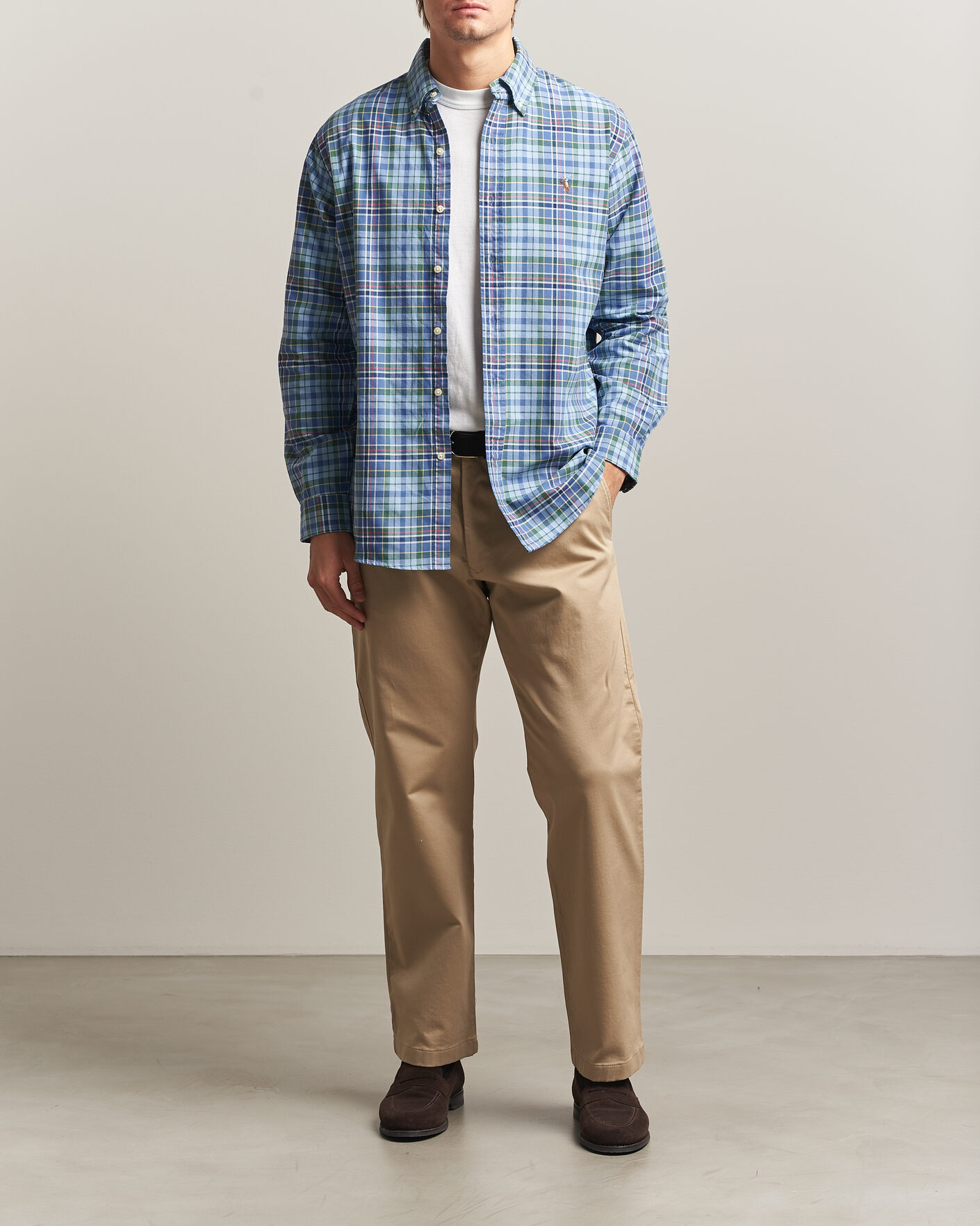 Men | Shirts | Polo Ralph Lauren | Custom Slim Fit Check Oxford Shirt Blue Dusty/Green