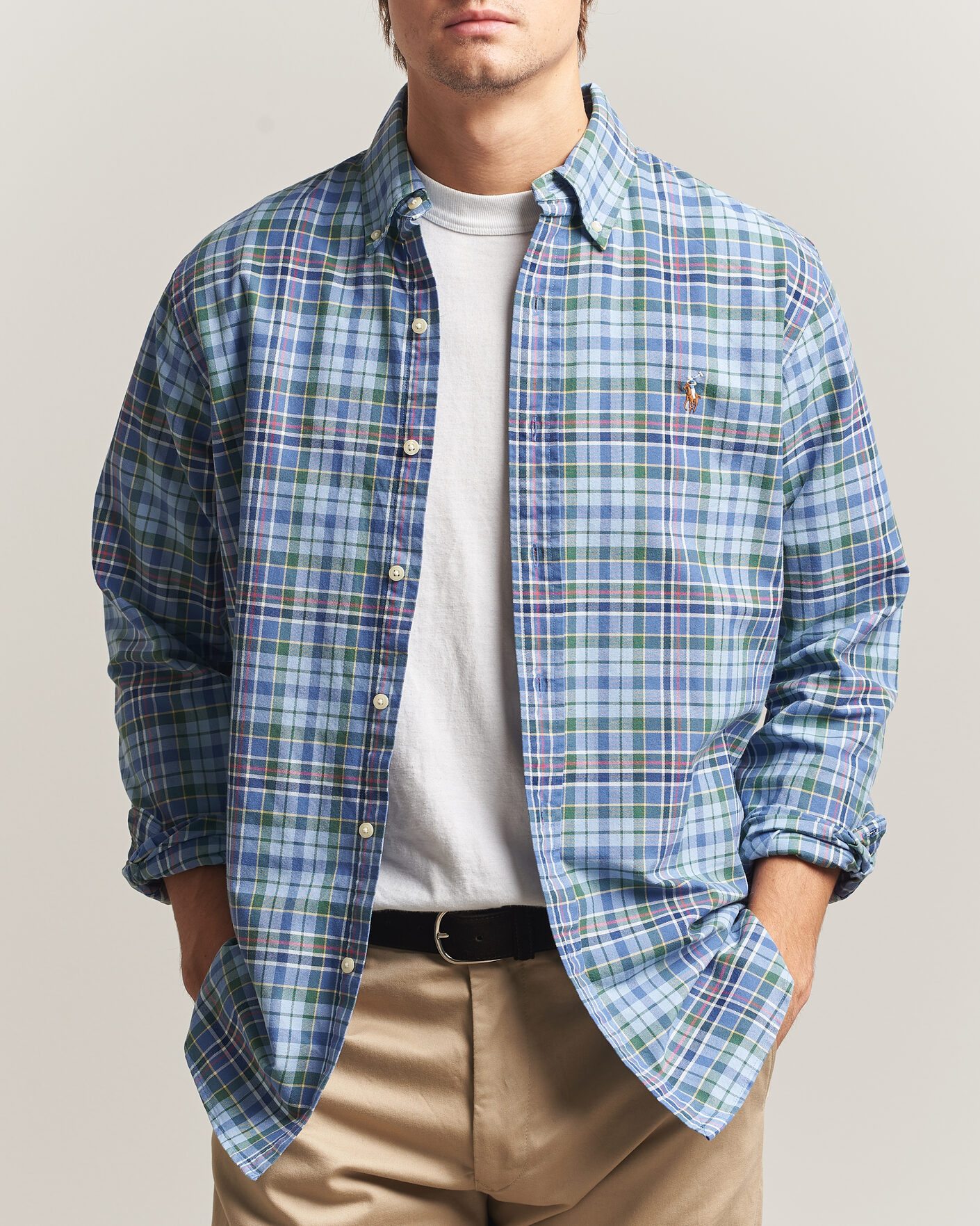 Men | Shirts | Polo Ralph Lauren | Custom Slim Fit Check Oxford Shirt Blue Dusty/Green