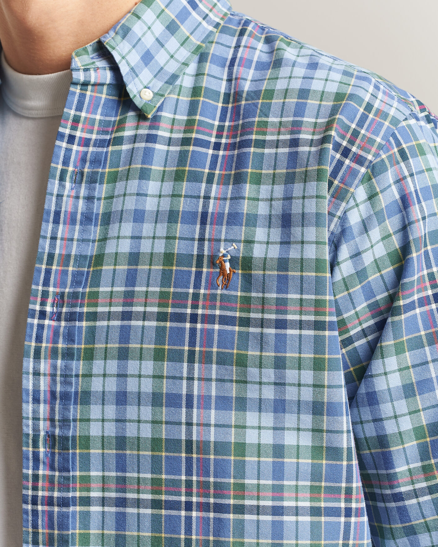Men | Shirts | Polo Ralph Lauren | Custom Slim Fit Check Oxford Shirt Blue Dusty/Green