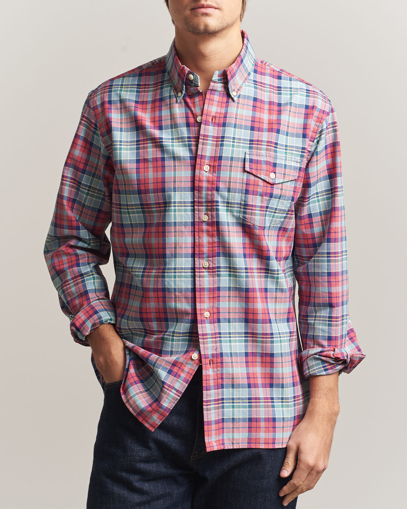 Men | Shirts | Polo Ralph Lauren | Classic Fit Checked Oxford Sport Shirt Red Dusty Blue
