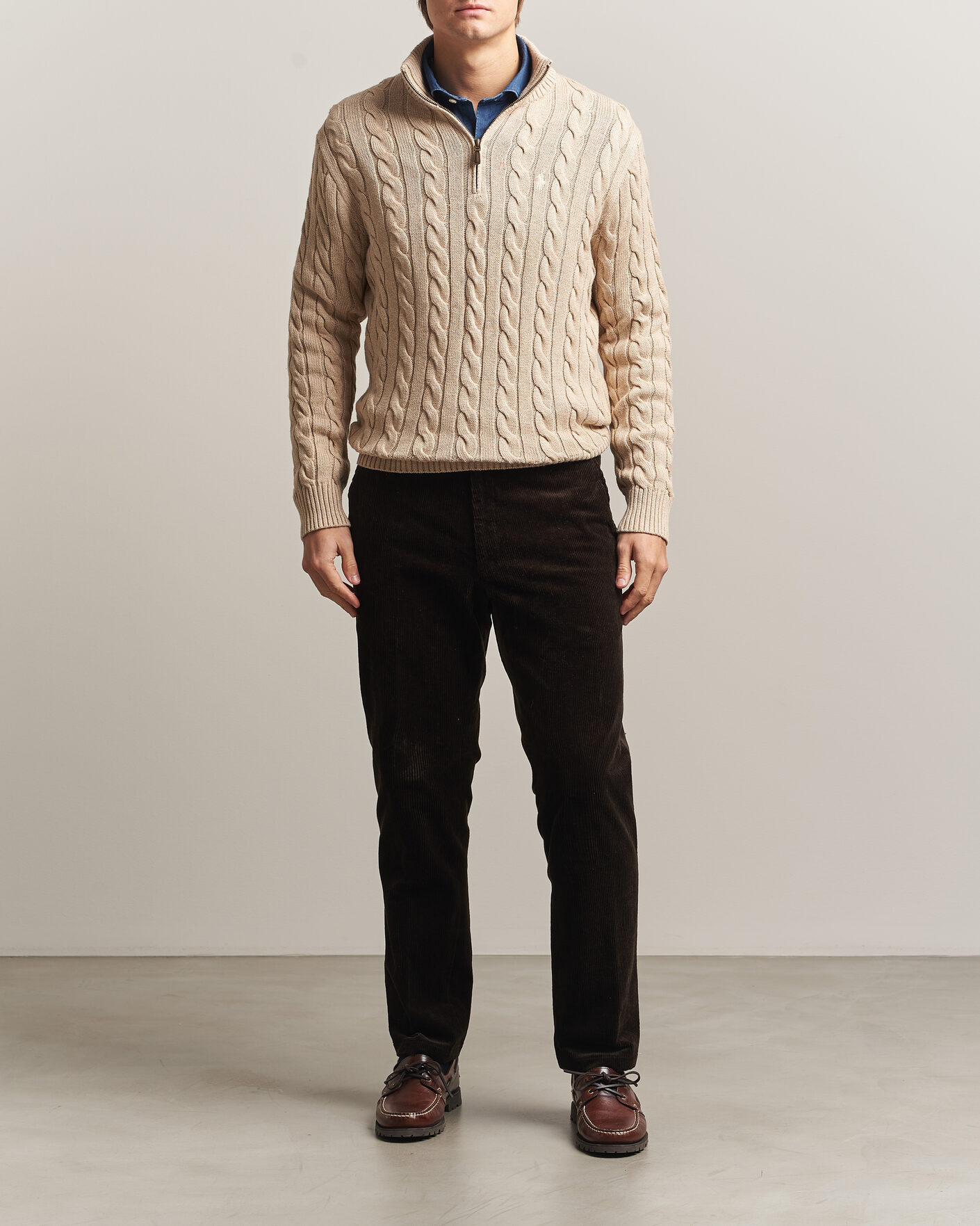 Men | Sweaters & Knitwear | Polo Ralph Lauren | Cotton Cable Half Zip Brown Heather