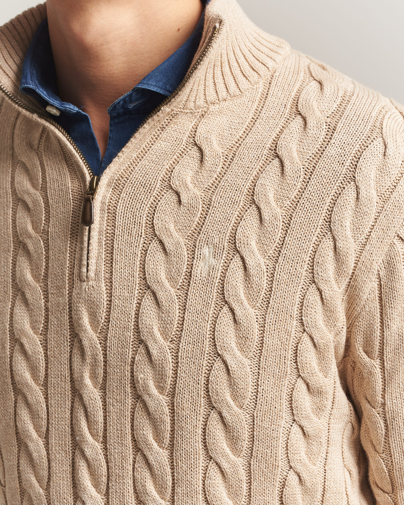 Men | Sweaters & Knitwear | Polo Ralph Lauren | Cotton Cable Half Zip Brown Heather