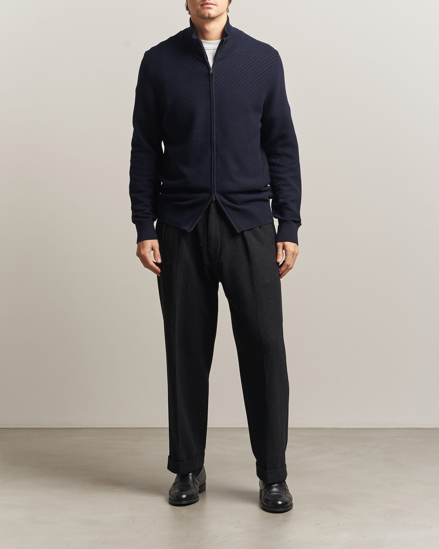 Men | Sweaters & Knitwear | BOSS BLACK | Loretti Cotton Knitted Full Zip Dark Blue
