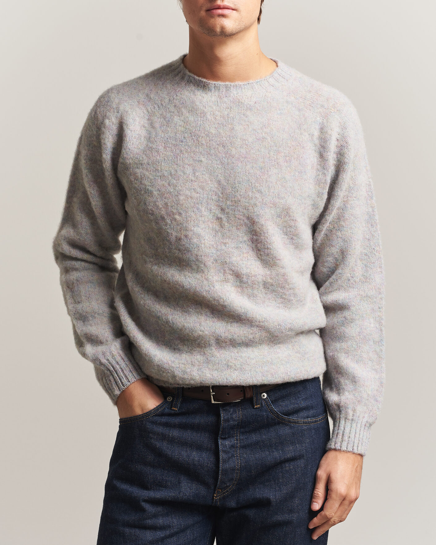 Men | Sweaters & Knitwear | Harley Of Scotland | Brushed Supersoft Lambswool Crewneck Aurora