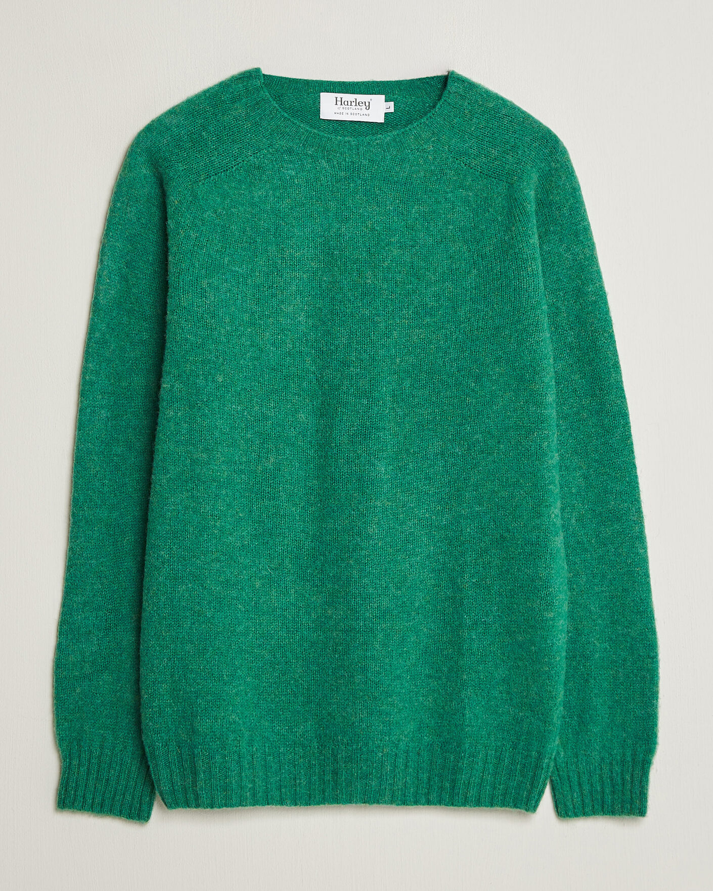 Men | Sweaters & Knitwear | Harley Of Scotland | Brushed Supersoft Lambswool Crewneck Evergreen
