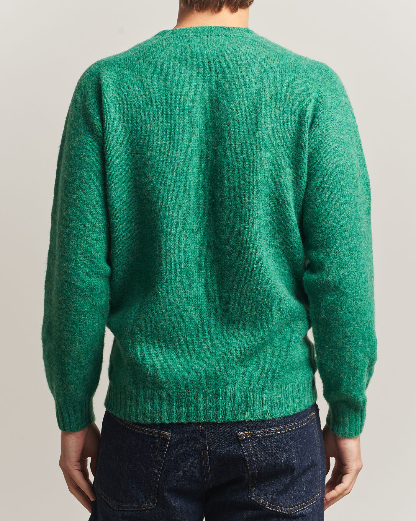 Men | Sweaters & Knitwear | Harley Of Scotland | Brushed Supersoft Lambswool Crewneck Evergreen
