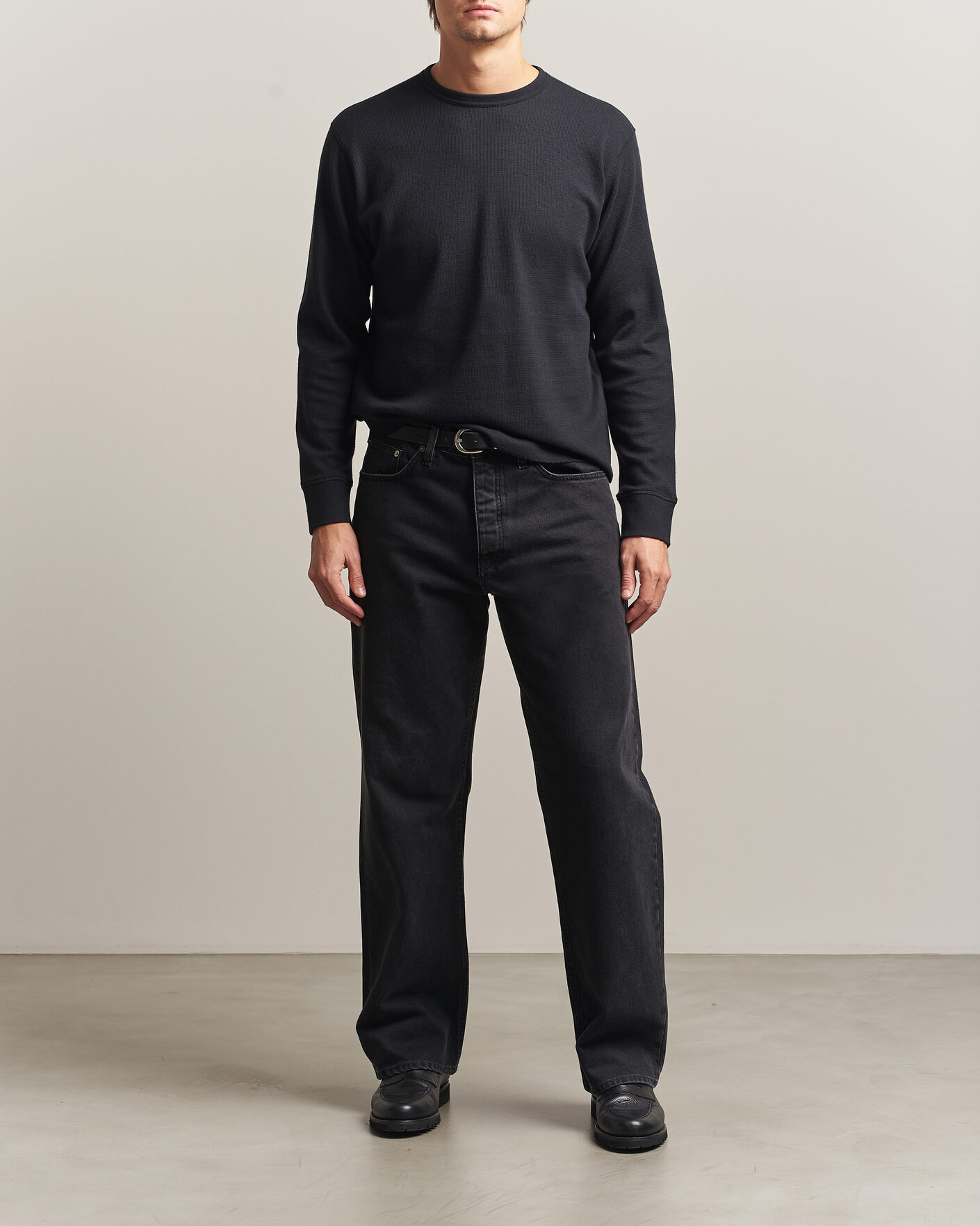 Men | T-Shirts | Sunflower | Wool Waffle Long Sleeve T-Shirt Black