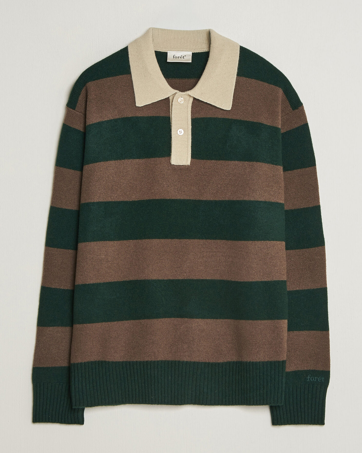Men | Sweaters & Knitwear | Forét | Frost Stripe Knit Polo Deep Green