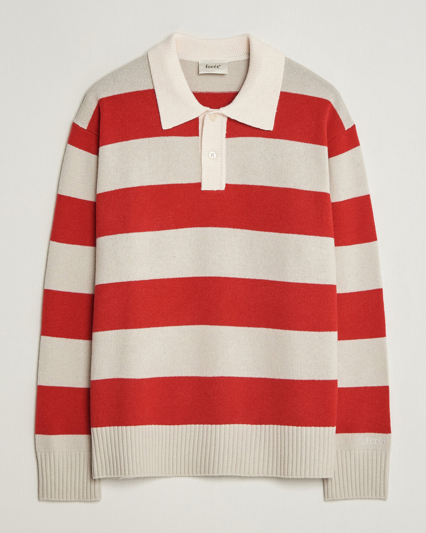 Men | Sweaters & Knitwear | Forét | Frost Stripe Knit Polo Red