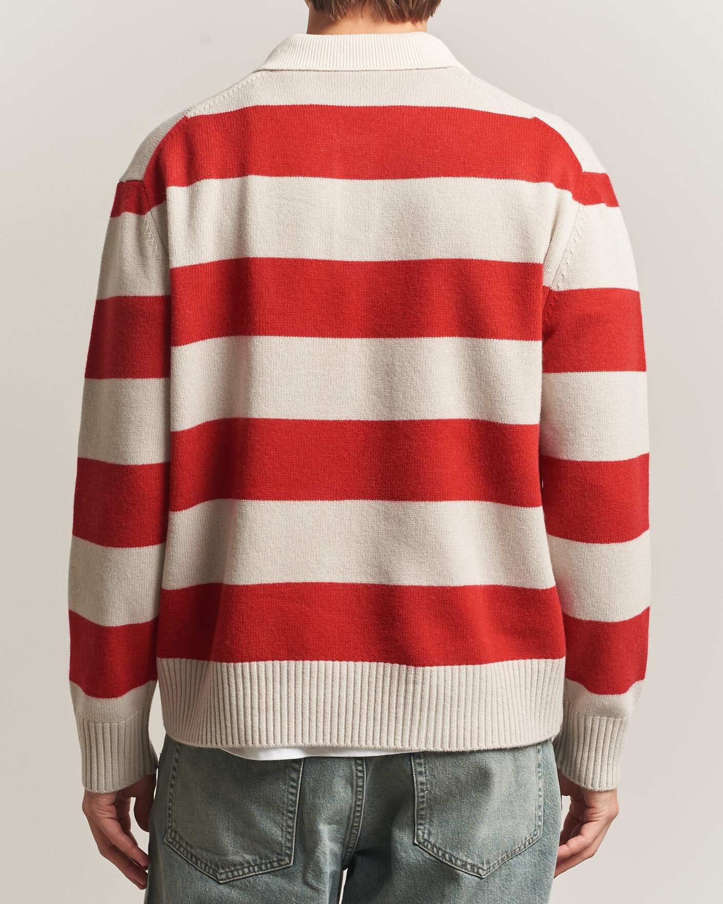 Men | Sweaters & Knitwear | Forét | Frost Stripe Knit Polo Red