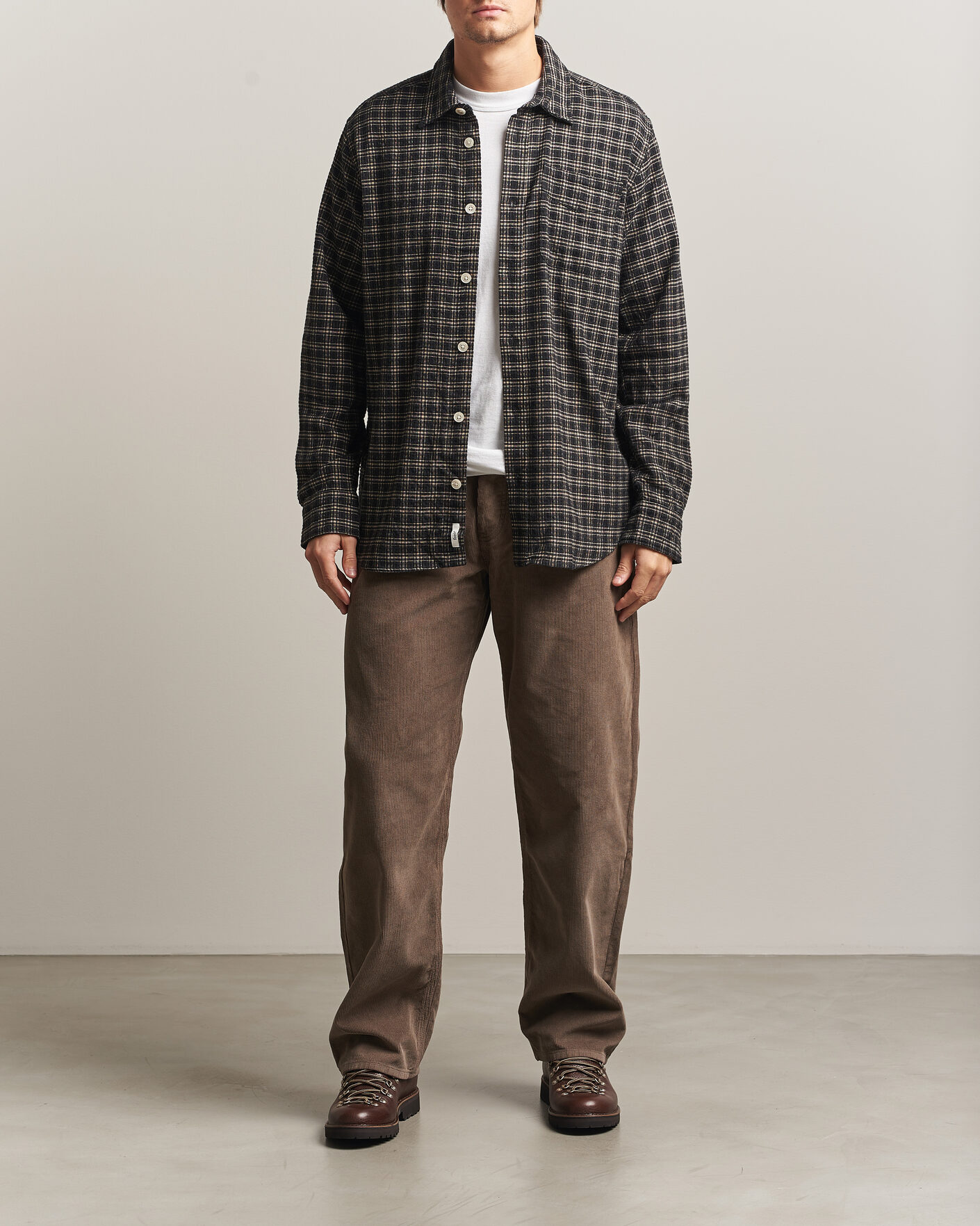 Men | Shirts | Forét | Form Regular Fit Italian Check Shirt Black